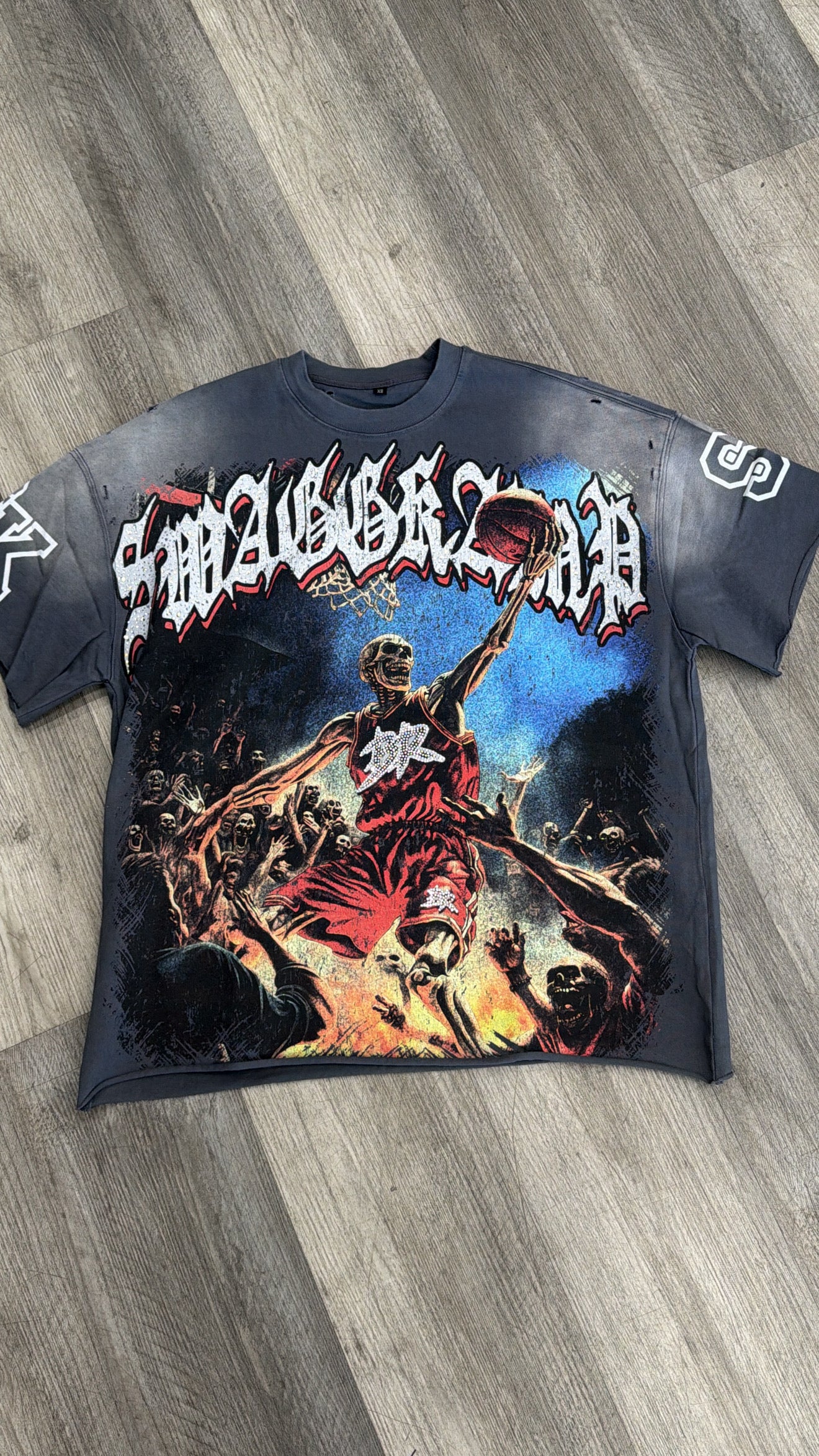 SWAGGKAMP Grey SKeleton Basketball tee