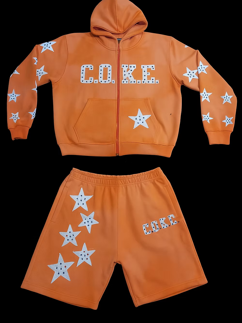 C.O.K.E . STAR HOODY & SHORTS SET --ORANGE