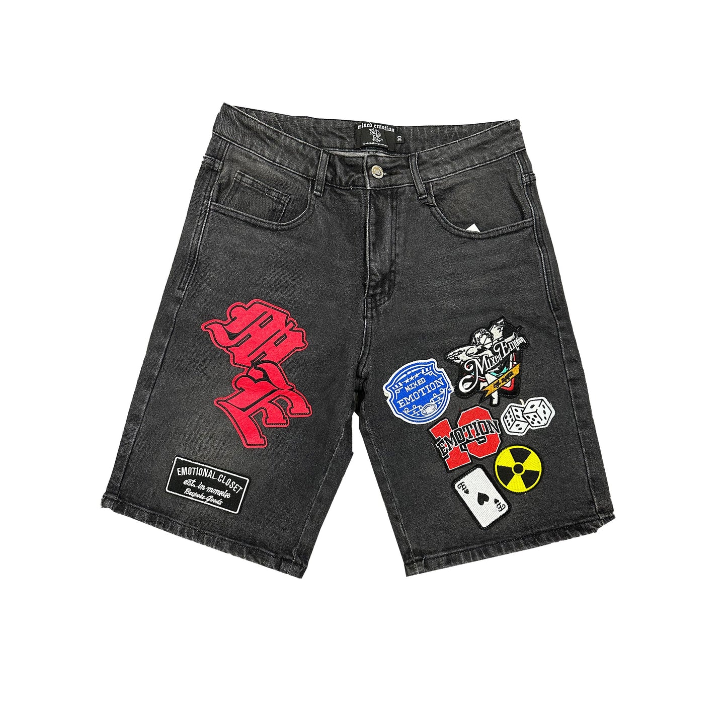 MIXED EMOTION ‘Danger’ Patch Denim Shorts