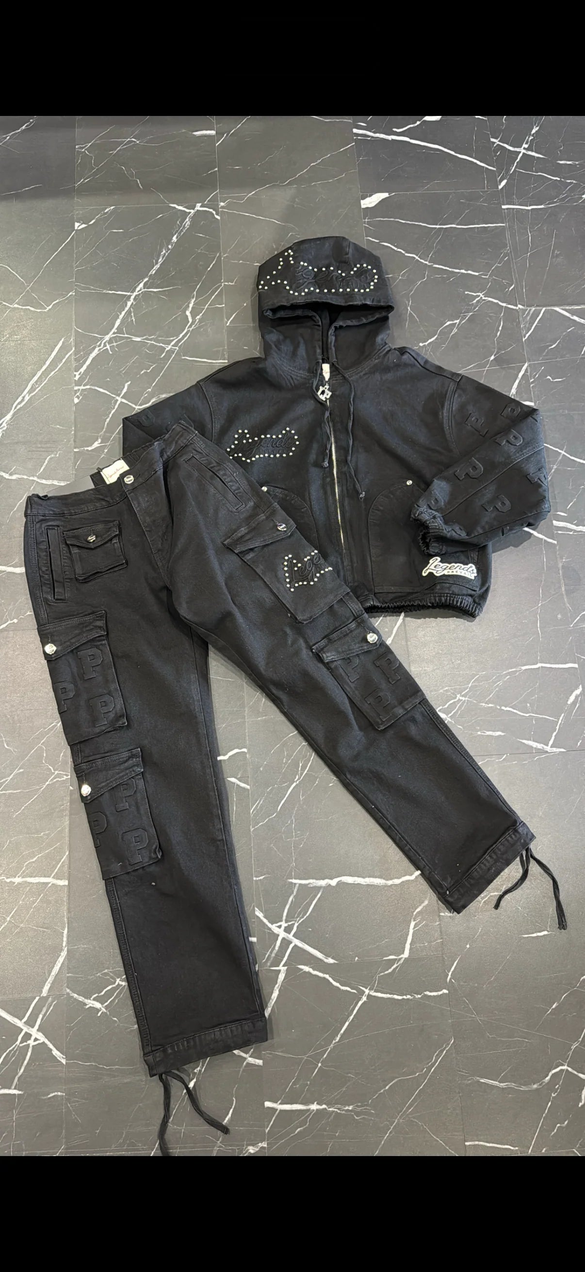 Legends Prevail Denim Set (cut crop) jet black
