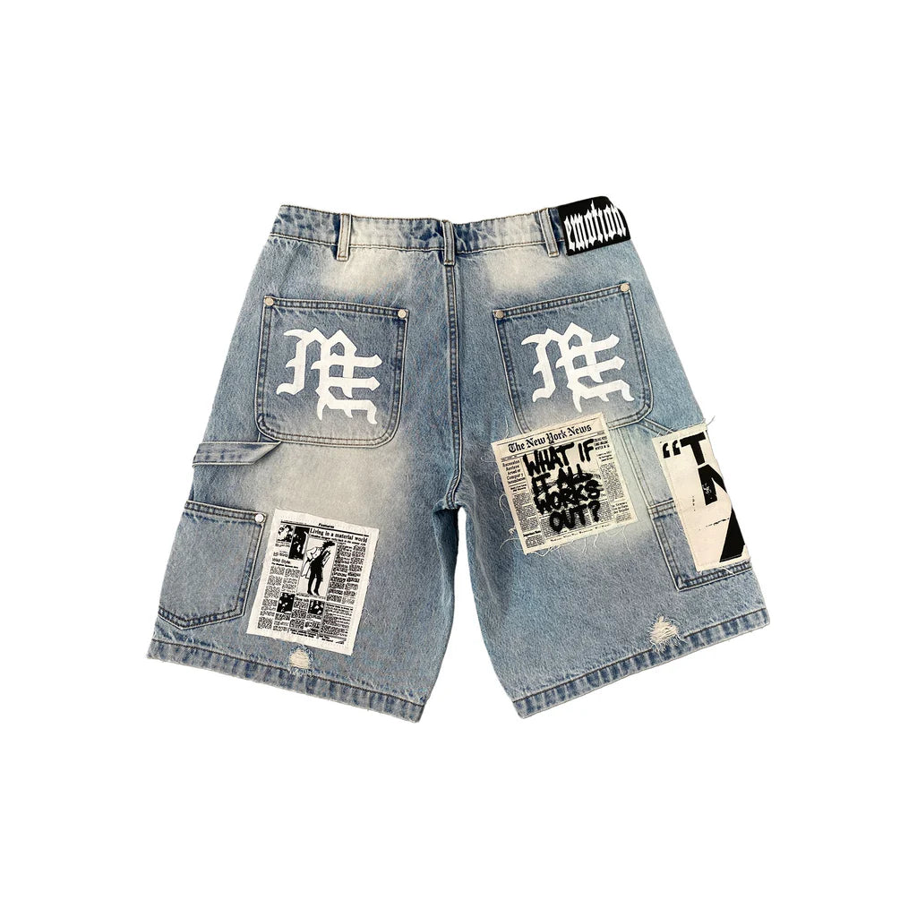 Mixed Emotion Blue "AI" Denim Shorts