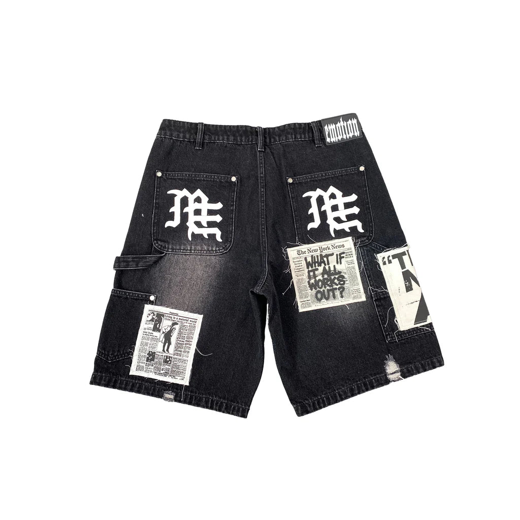 Mixed Emotion Black "AI" Jean Short