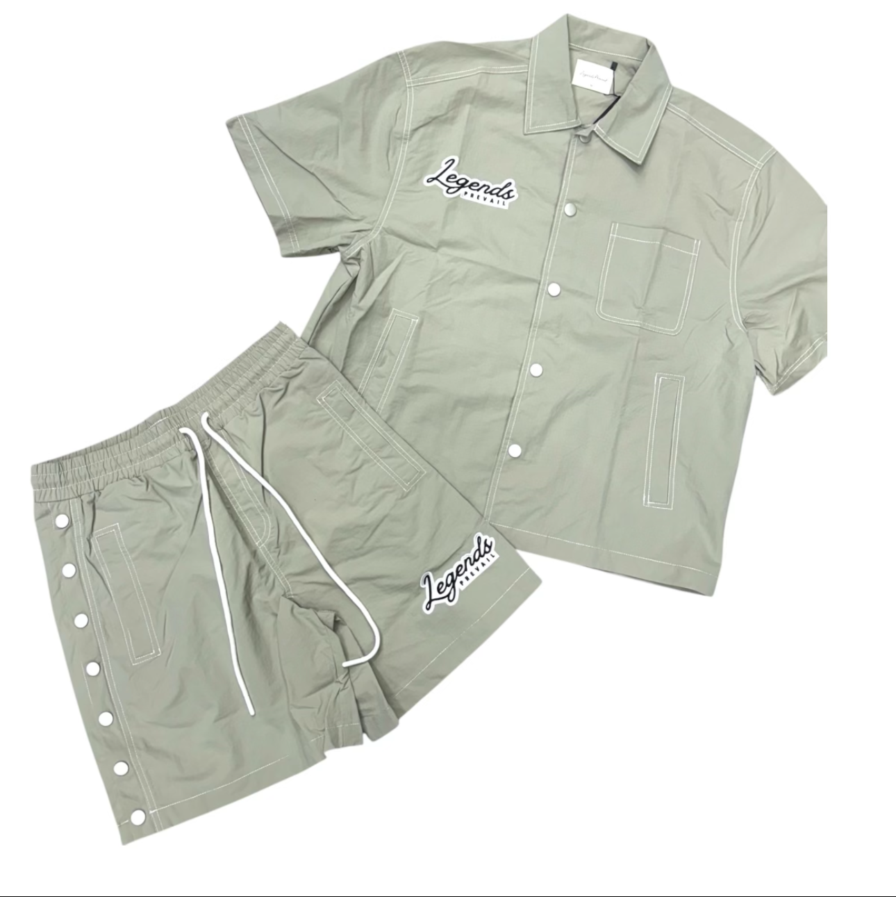 LEGENDS PREVAIL BUTTON DOWN SHORT SET GREY