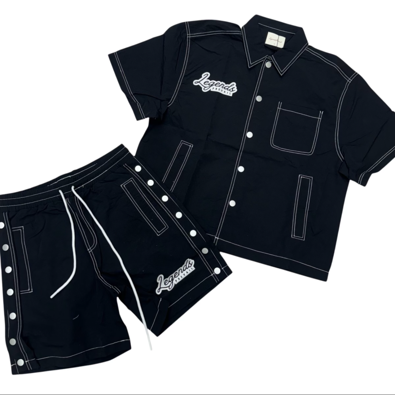 PREVAIL BUTTON DOWN SHORT SET BLACK