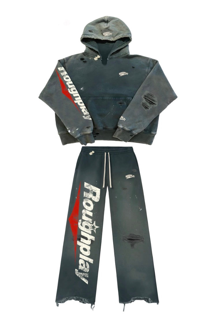Roughplay Distressed Sweatsuit (Green Red)