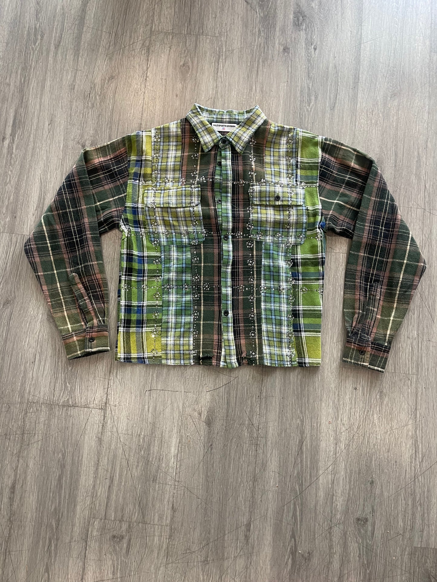 Vale Green/Brown Day Rhinestone Flannel