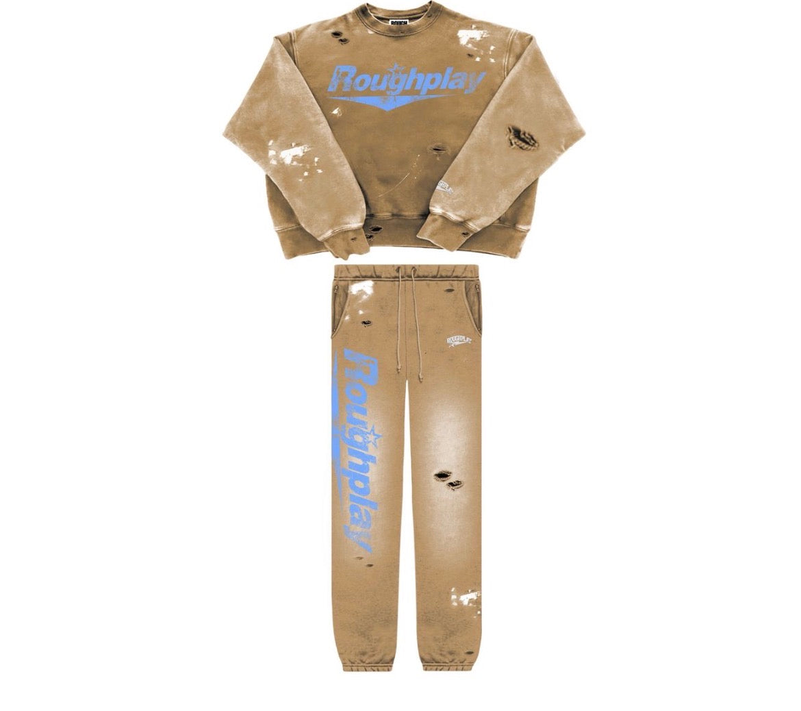 Roughplay Beige/Blue Crewneck Set