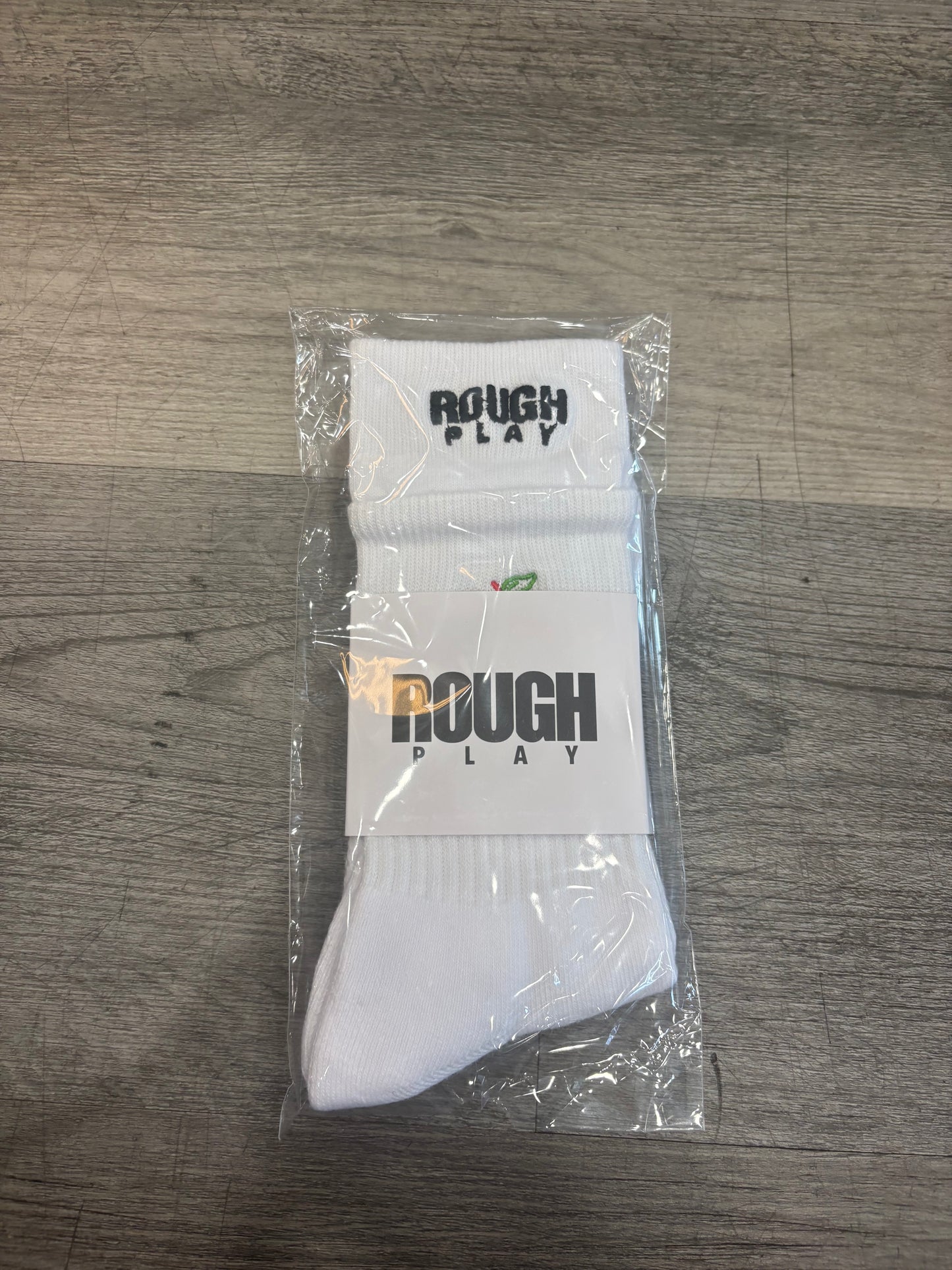 Roughplay socks with apple and black logo