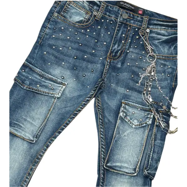 Gunzinii Flared Cargo Denim with Stud Detailing