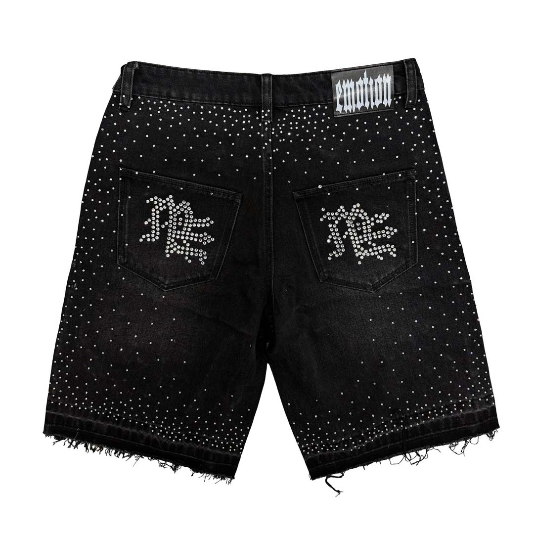 Mixed Emotions ME Rhinestone Denim Shorts Black