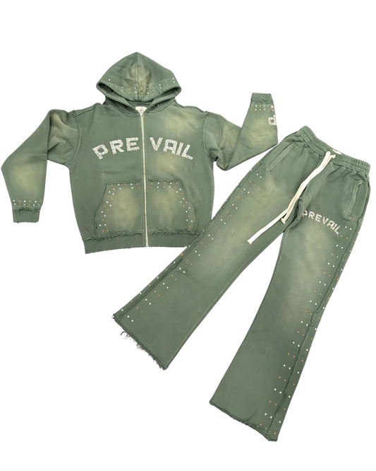 LEGENDS PREVAIL RHINESTONE SUIT - OLIVE GREEN