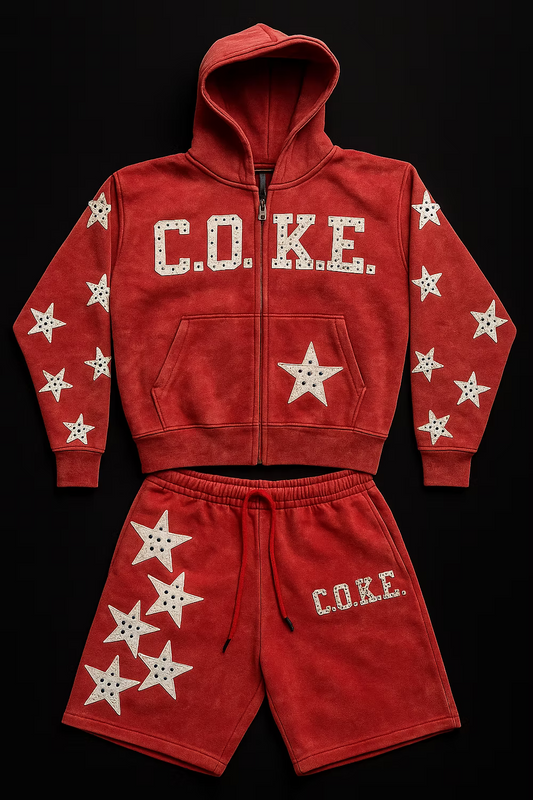 C.O.K.E . STAR HOODY & SHORTS SET -- RED