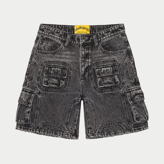 GODSPEED OCTAGON CARGO DENIM GREY SHORTS