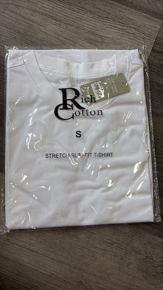 Rich cotton white tee stretch slim-fit
