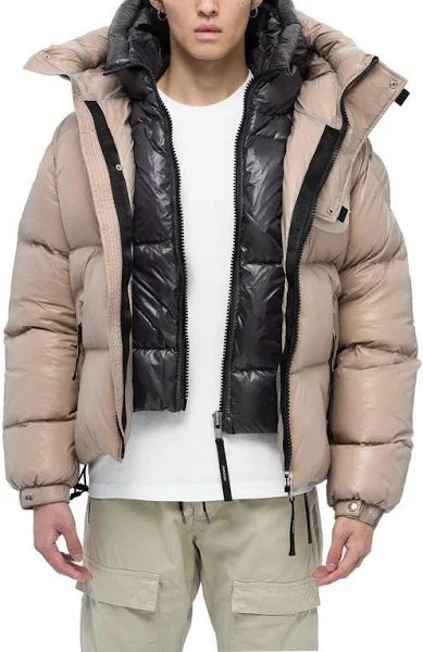 Alpha Style Double Hood Down Beige/Grey Jacket