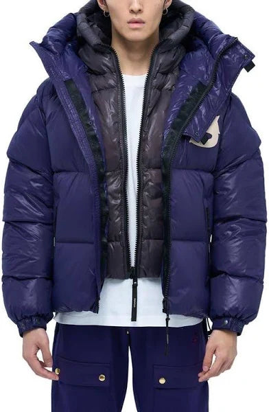 Alpha Style Double Hood Down Pur[le/Grey Jacket