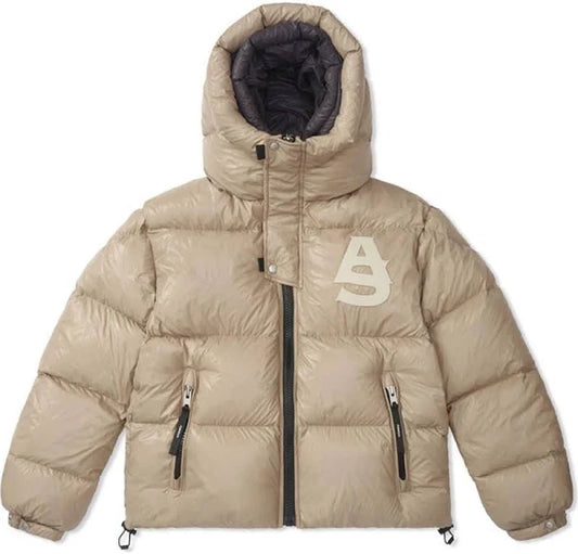 Alpha Style Double Hood Down Beige/Grey Jacket