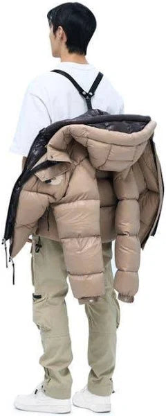 Alpha Style Double Hood Down Beige/Grey Jacket