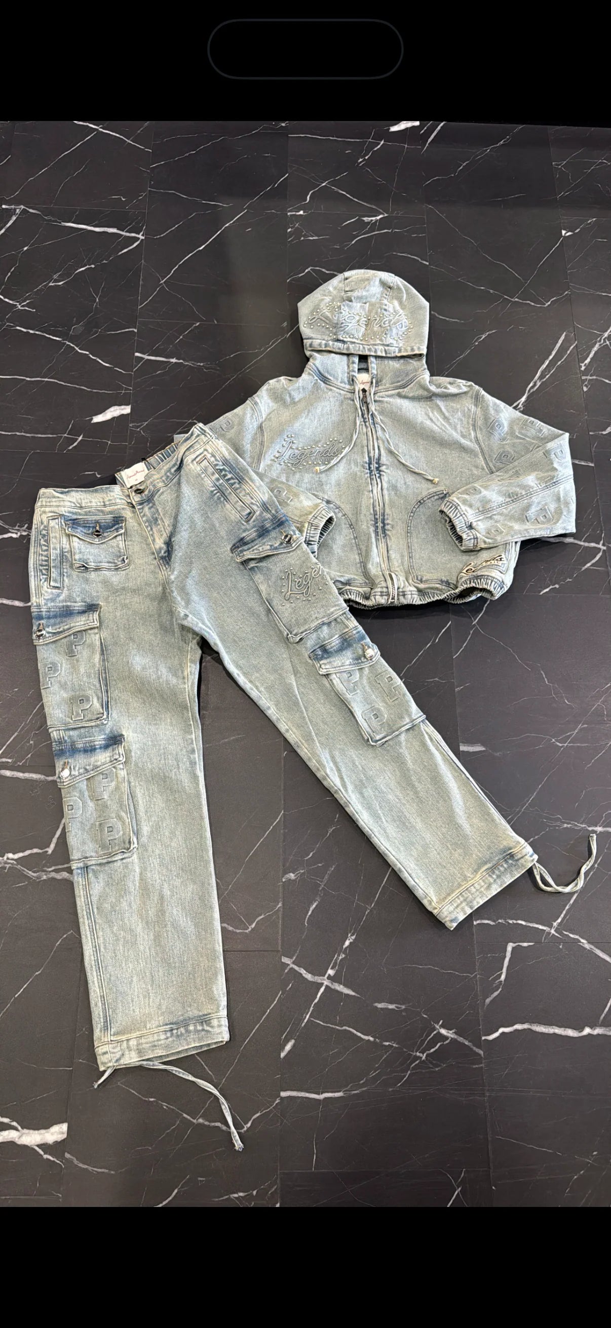 Legends Prevail Denim Set (cut crop) light blue