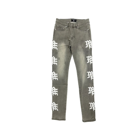 Mixed Emotion "Ash" Grey Monogram Denim