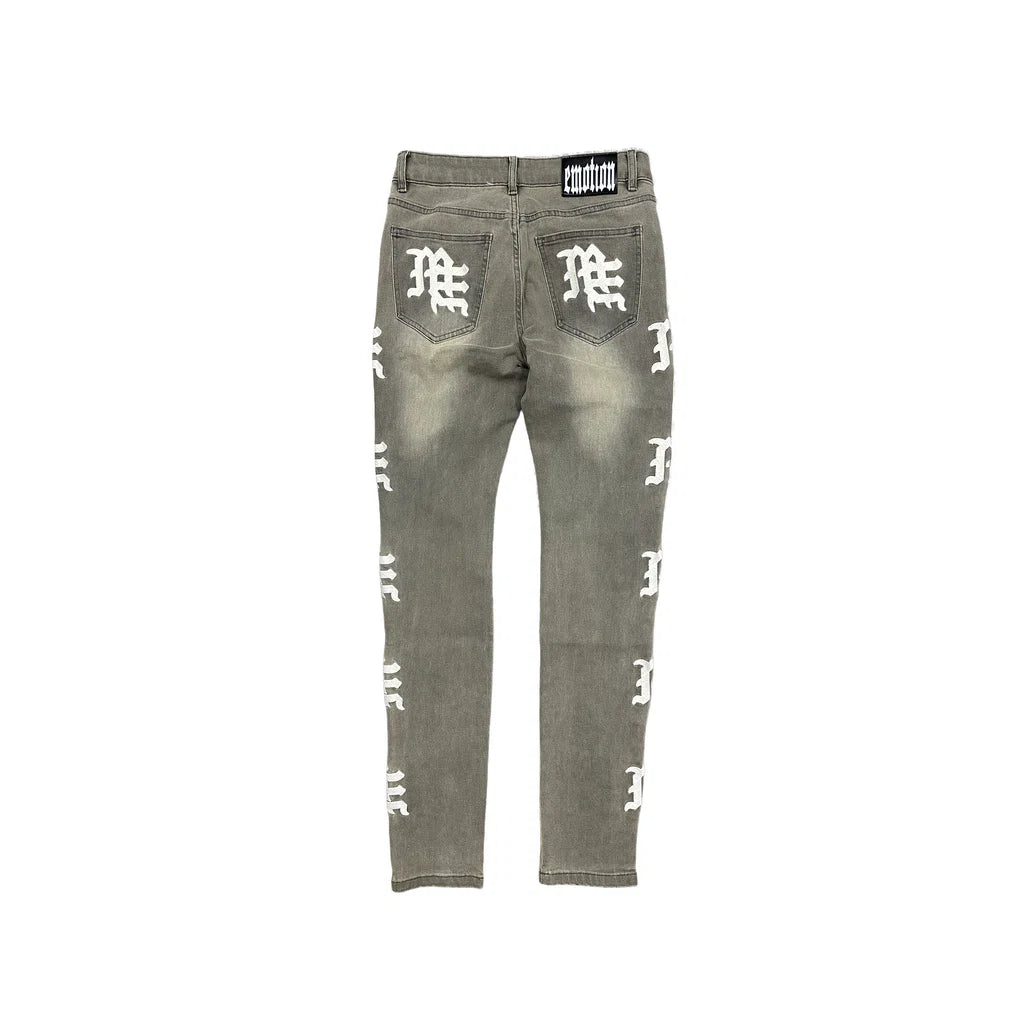 Mixed Emotion "Ash" Grey Monogram Denim