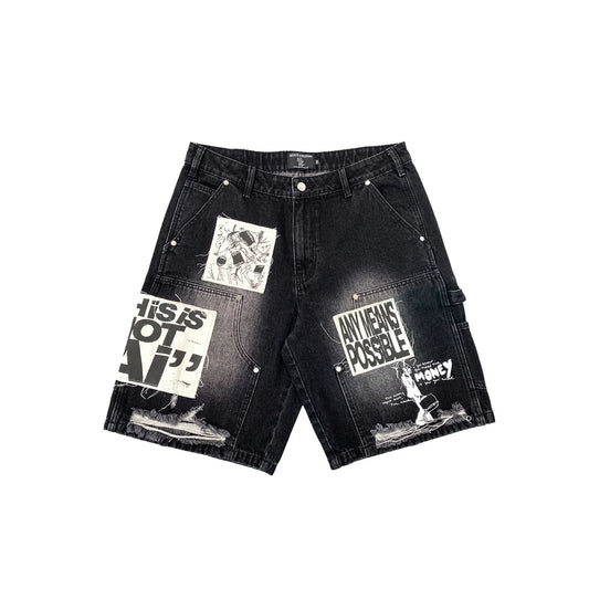 Mixed Emotion Black "AI" Jean Short