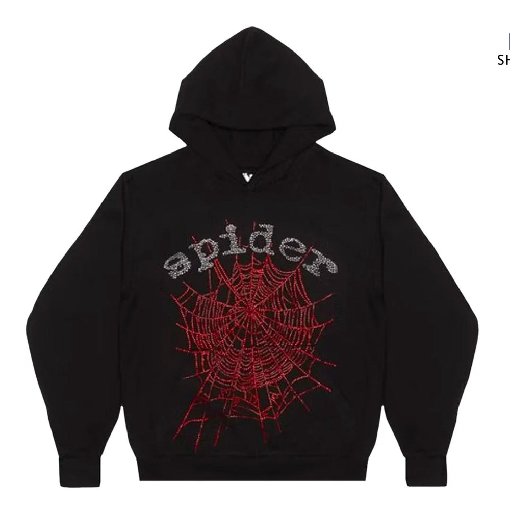 Sp5der Red Rhinestone Pull Over Hoodie