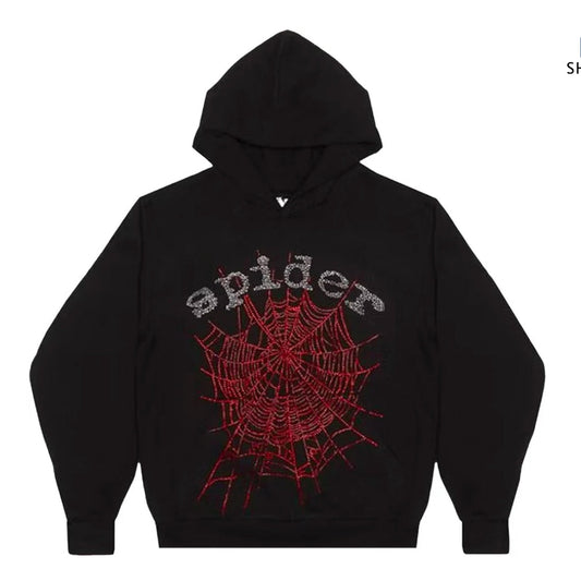 Sp5der Red Rhinestone Pull Over Hoodie