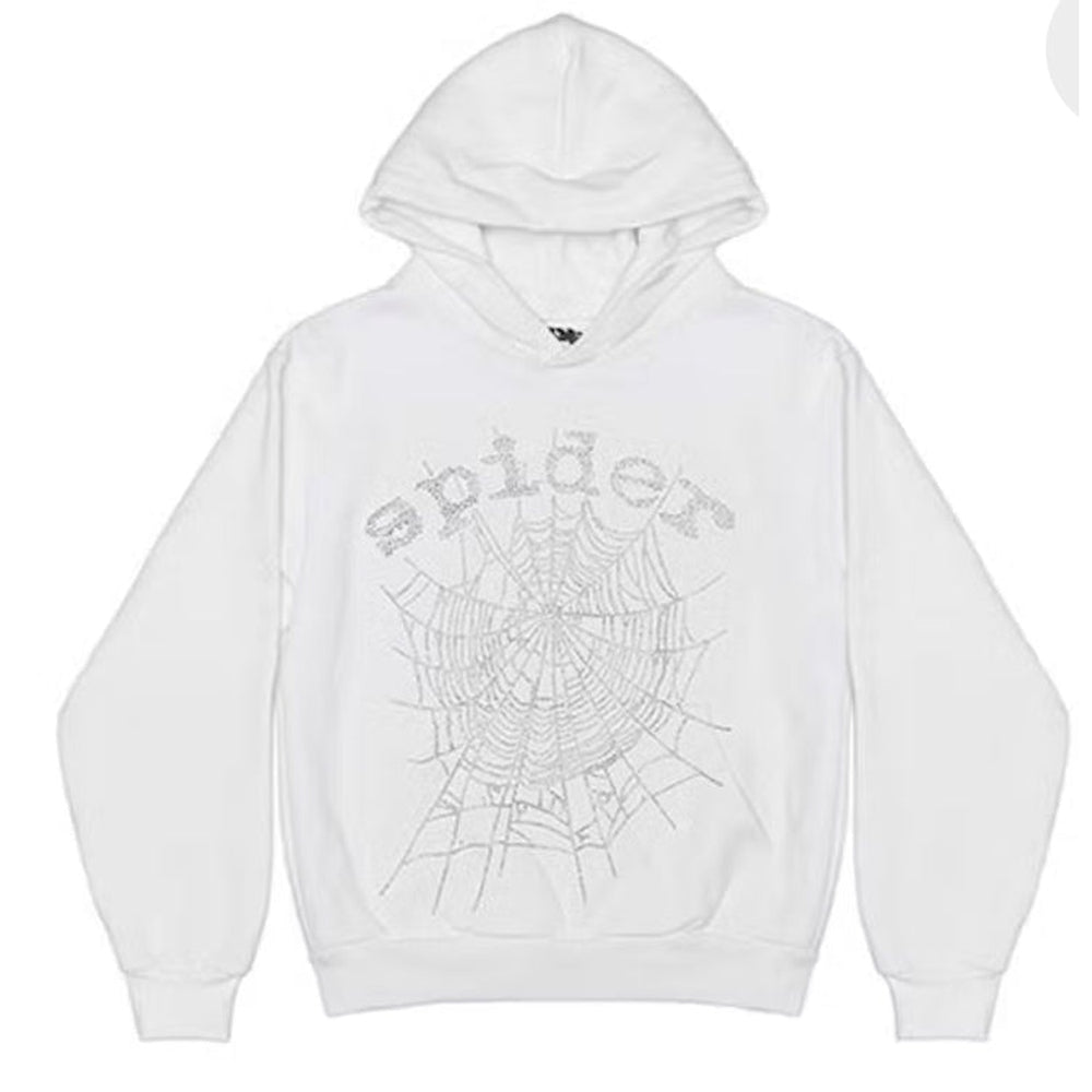 SP5DER WHITE RHINESTONE OG LOGO HOODIE