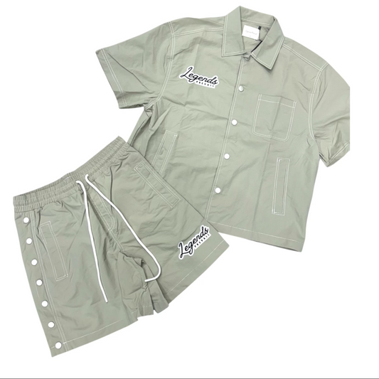 LEGENDS PREVAIL BUTTON DOWN SHORT SET GREY