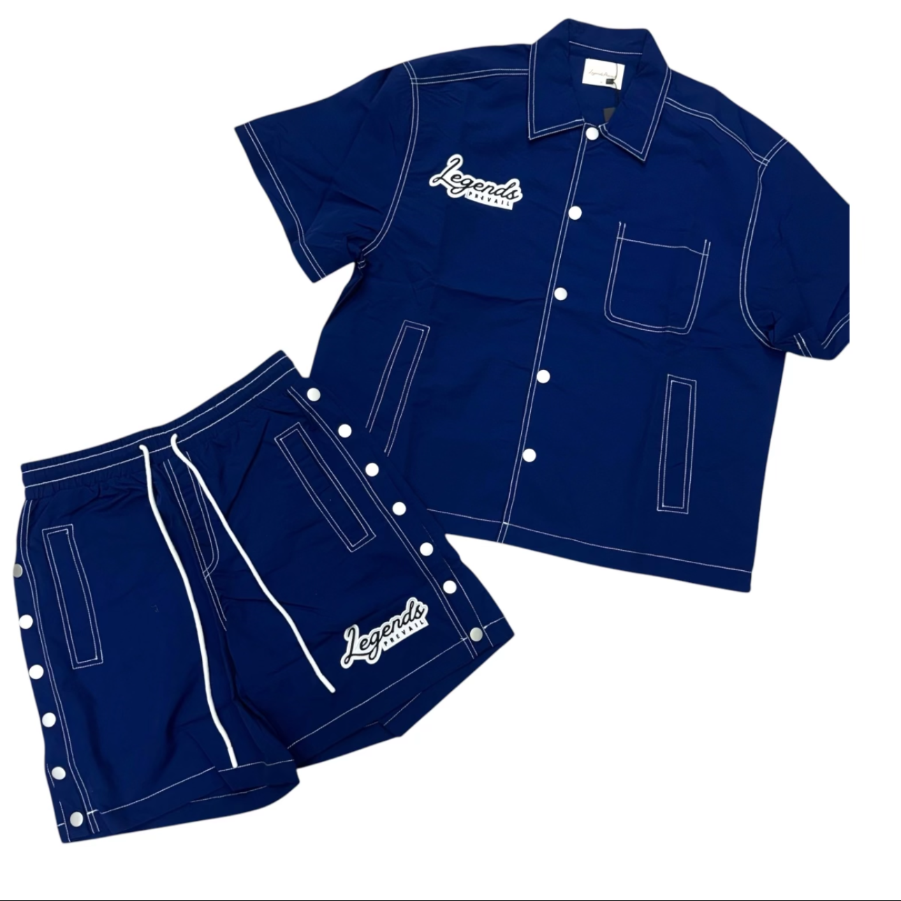 LEGENDS PREVAIL BUTTON DOWN SHORT SET BLUE