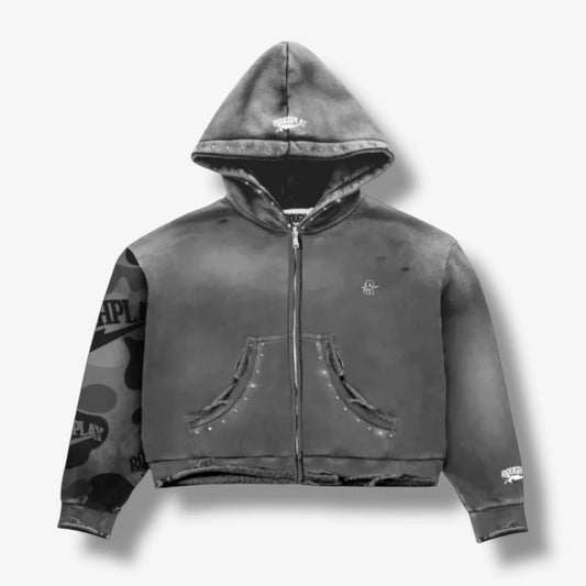 Rough Play Camo Sleeve Hoodie Grey