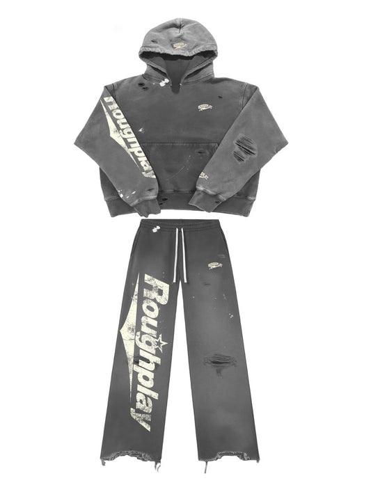 Roughplay Distressed Sweatsuit (Grey White)