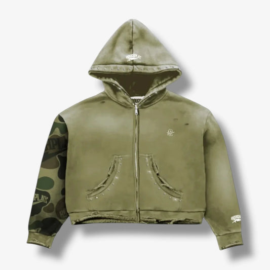 Rough Play Camo Sleeve Hoodie Olive