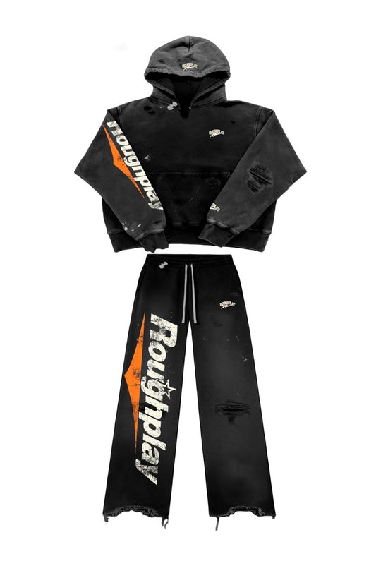 Roughplay Distressed Sweatsuit (Black Orange)