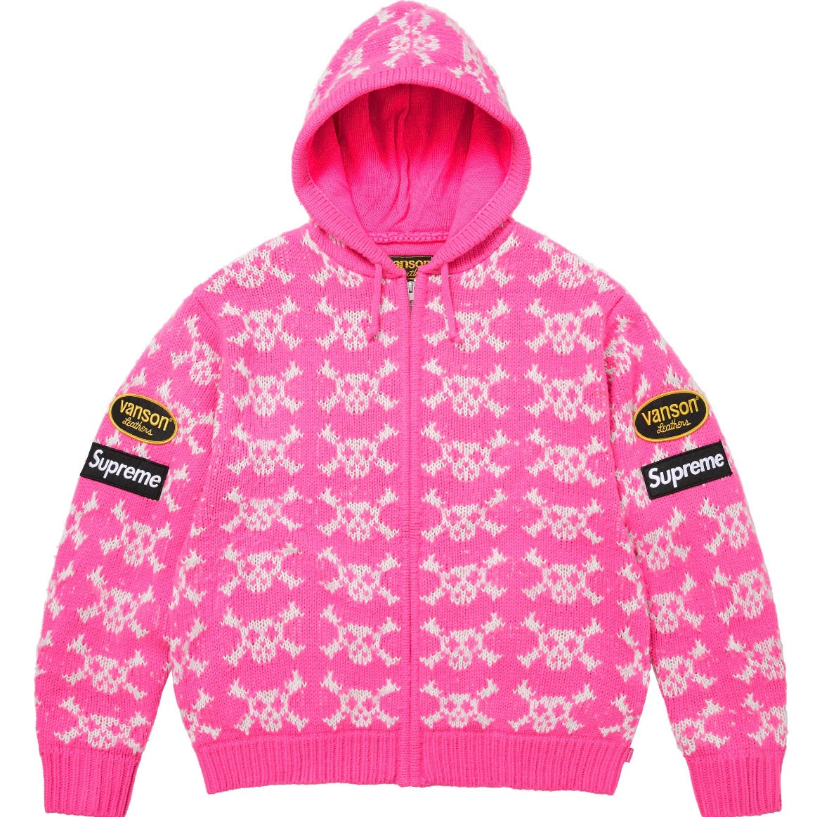 Supreme®/Vanson Leathers® Skull Zip Up Hooded Sweater (Pink)