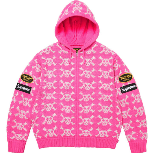 Supreme®/Vanson Leathers® Skull Zip Up Hooded Sweater (Pink)
