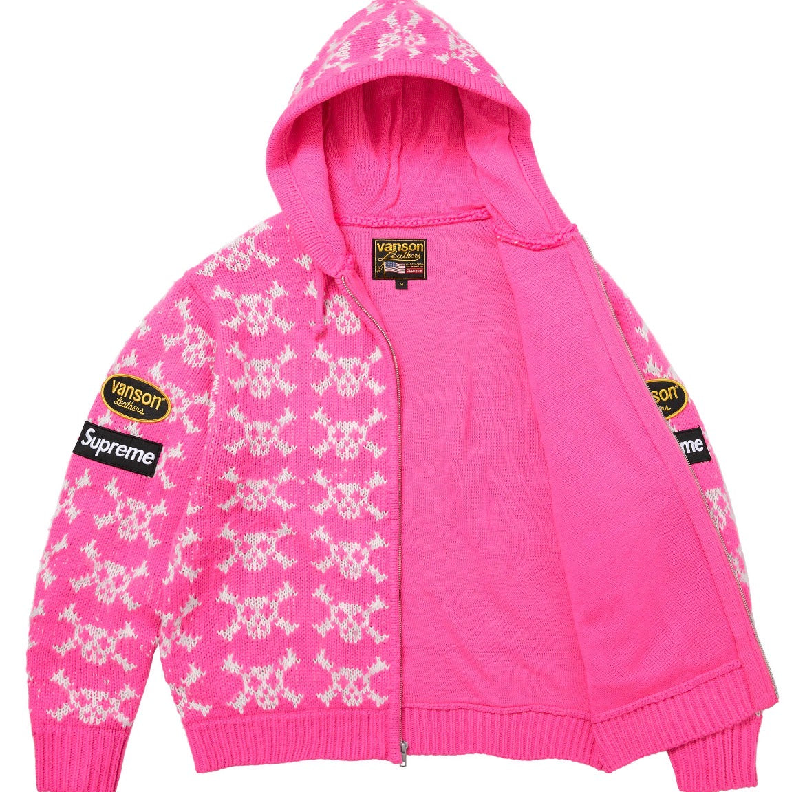 Supreme®/Vanson Leathers® Skull Zip Up Hooded Sweater (Pink)