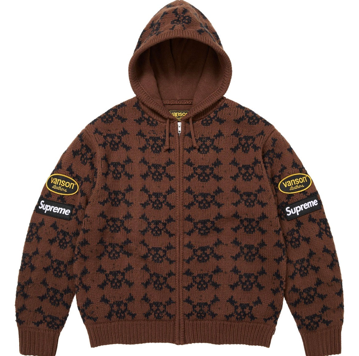 Supreme®/Vanson Leathers® Skull Zip Up Hooded Sweater (Brown)