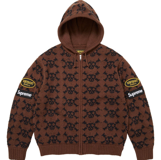Supreme®/Vanson Leathers® Skull Zip Up Hooded Sweater (Brown)