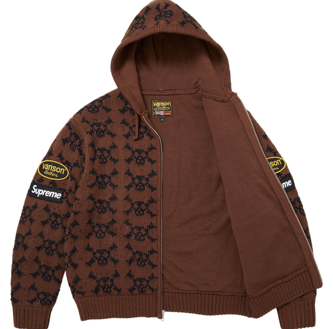 Supreme®/Vanson Leathers® Skull Zip Up Hooded Sweater (Brown)