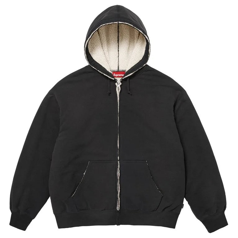 Supreme Shearling Lined Zip Up Hooded Sweatshirt