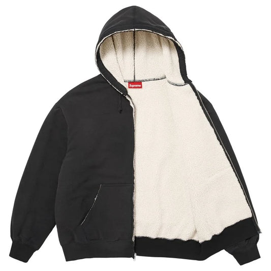Supreme Shearling Lined Zip Up Hooded Sweatshirt