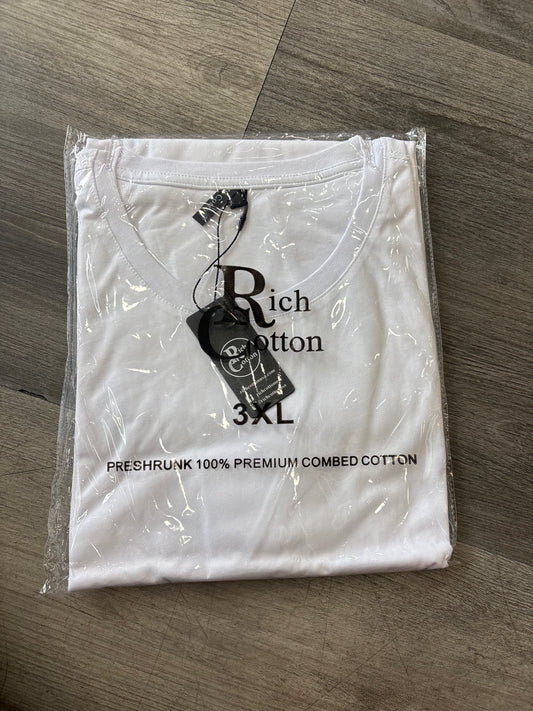 rich cotton white tee preshrunk 100% premium combed cotton