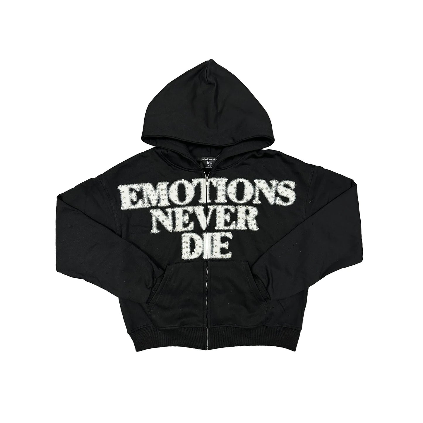 Mixed Emotion Black ‘End’ Rhinestone hoodie