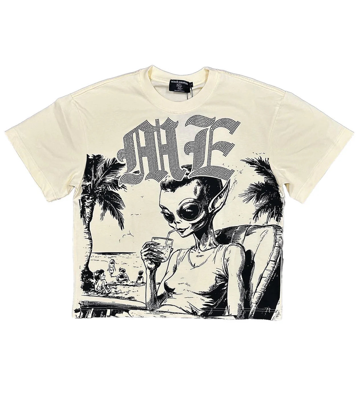 MIXED EMOTION BEACH RHINESTONE TEE CREAM