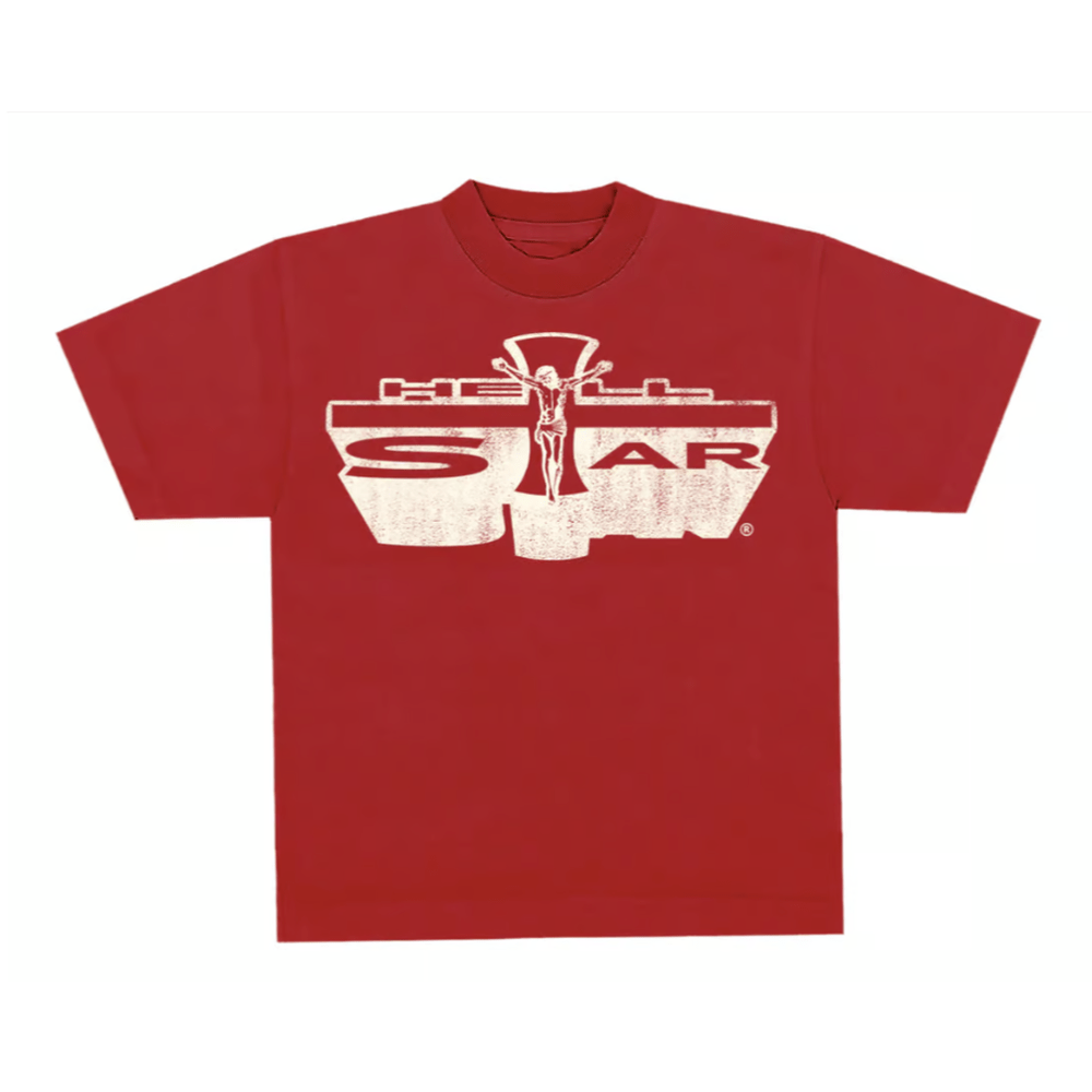 Hellstar Studios Jesus Emblem Short Sleeve Tee Shirt Blood Red