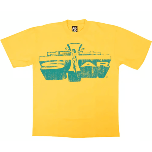 Hellstar Studios Jesus Emblem Short Sleeve Tee Shirt Yellow