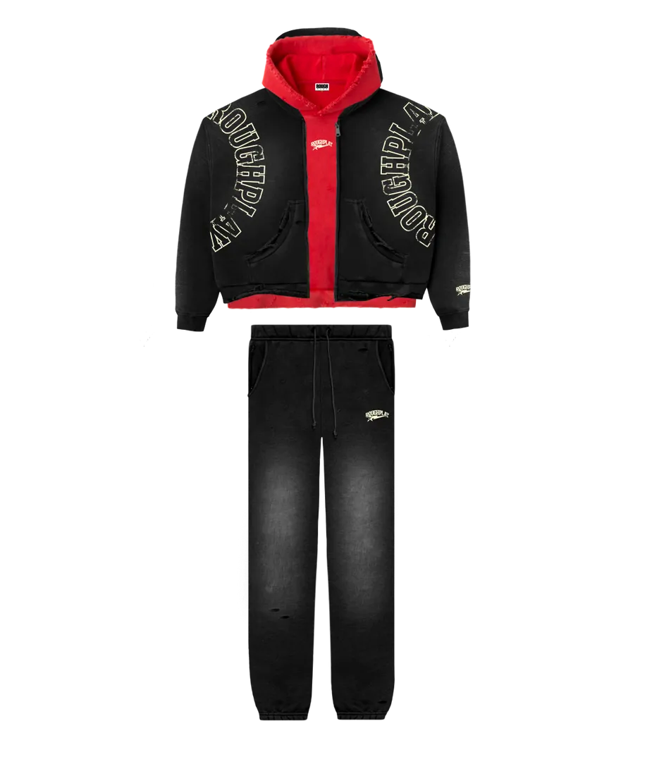 RoughPlay🩹Double Hood Sweatsuits (BLK)