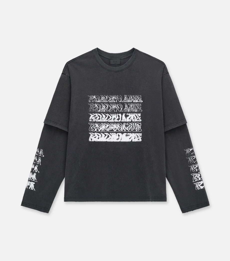RTA LORIS DOUBLE LAYERED LONG SLEEVE TEE | BLACK SMOKY